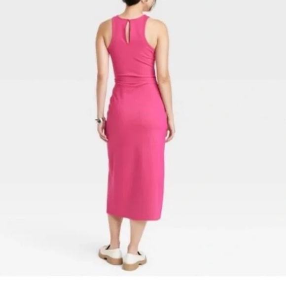 A New Day • NWT Pink Barbiecore Ruched Side Midi Dress 1X Summer Sleeveless - Picture 3 of 11
